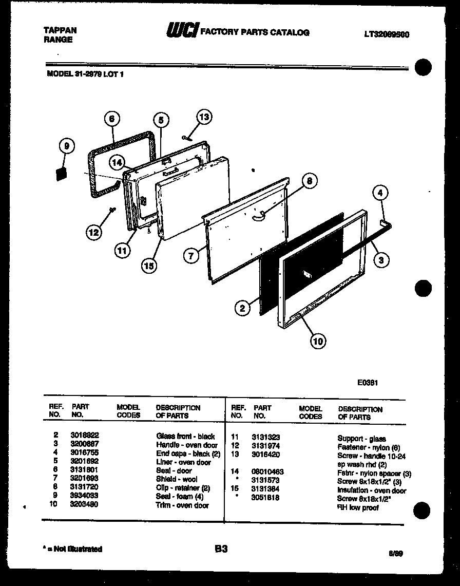 Tappan 31-2979-00-01 door parts diagram