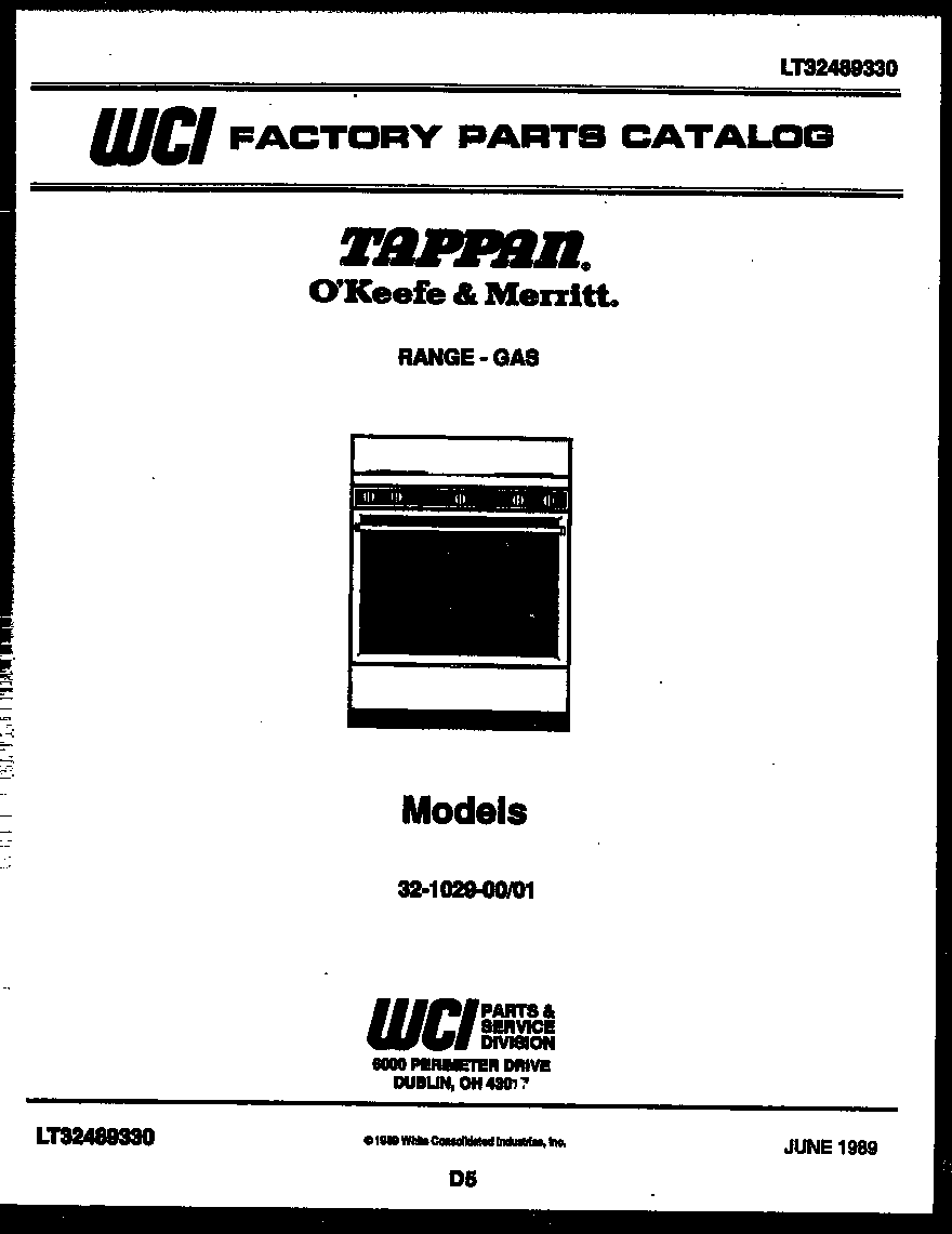 Tappan 32-1029-00-01 cover page diagram