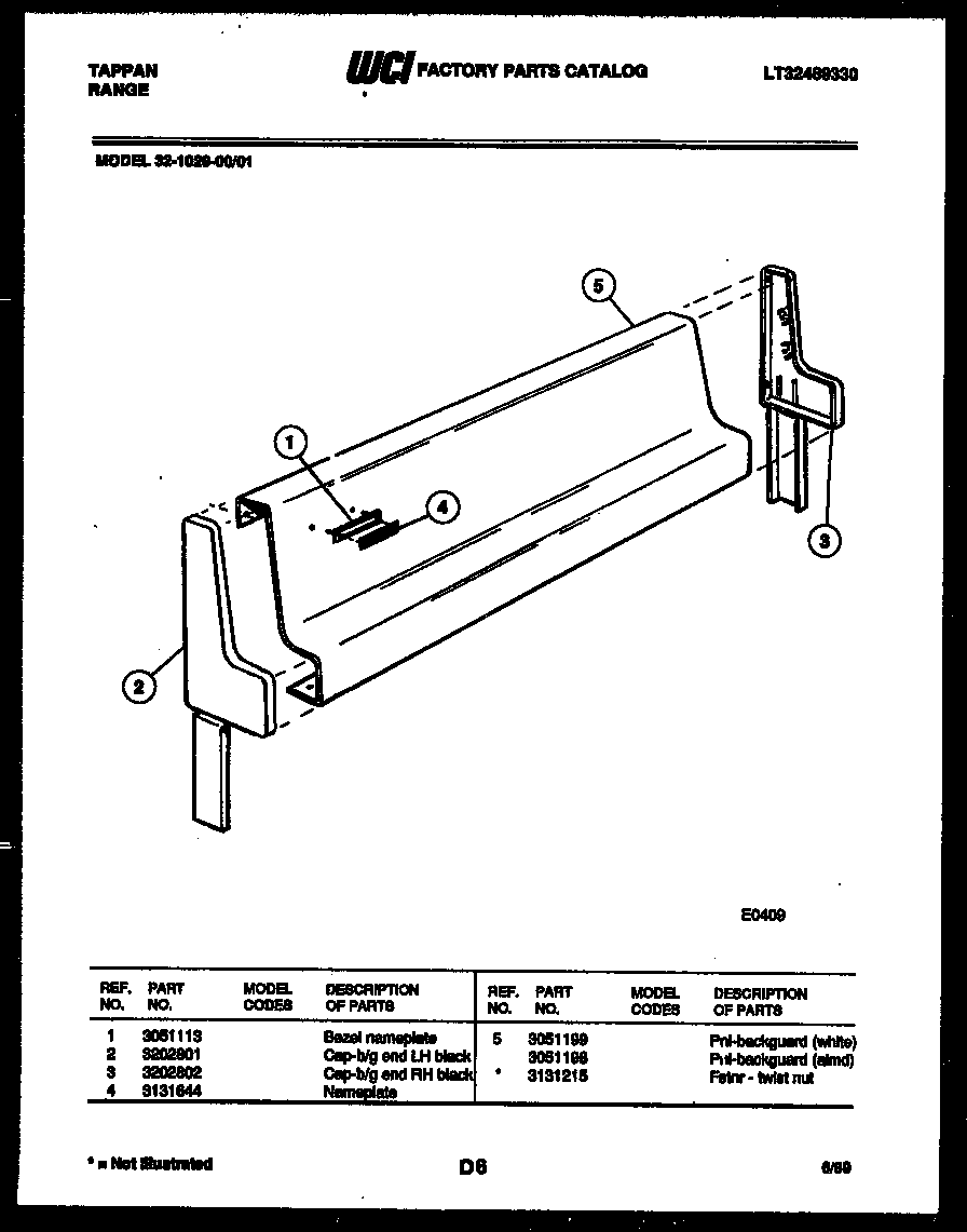 Tappan 32-1029-00-01 backguard diagram