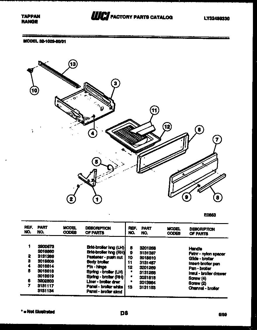 Tappan 32-1029-00-01 broiler drawer parts diagram