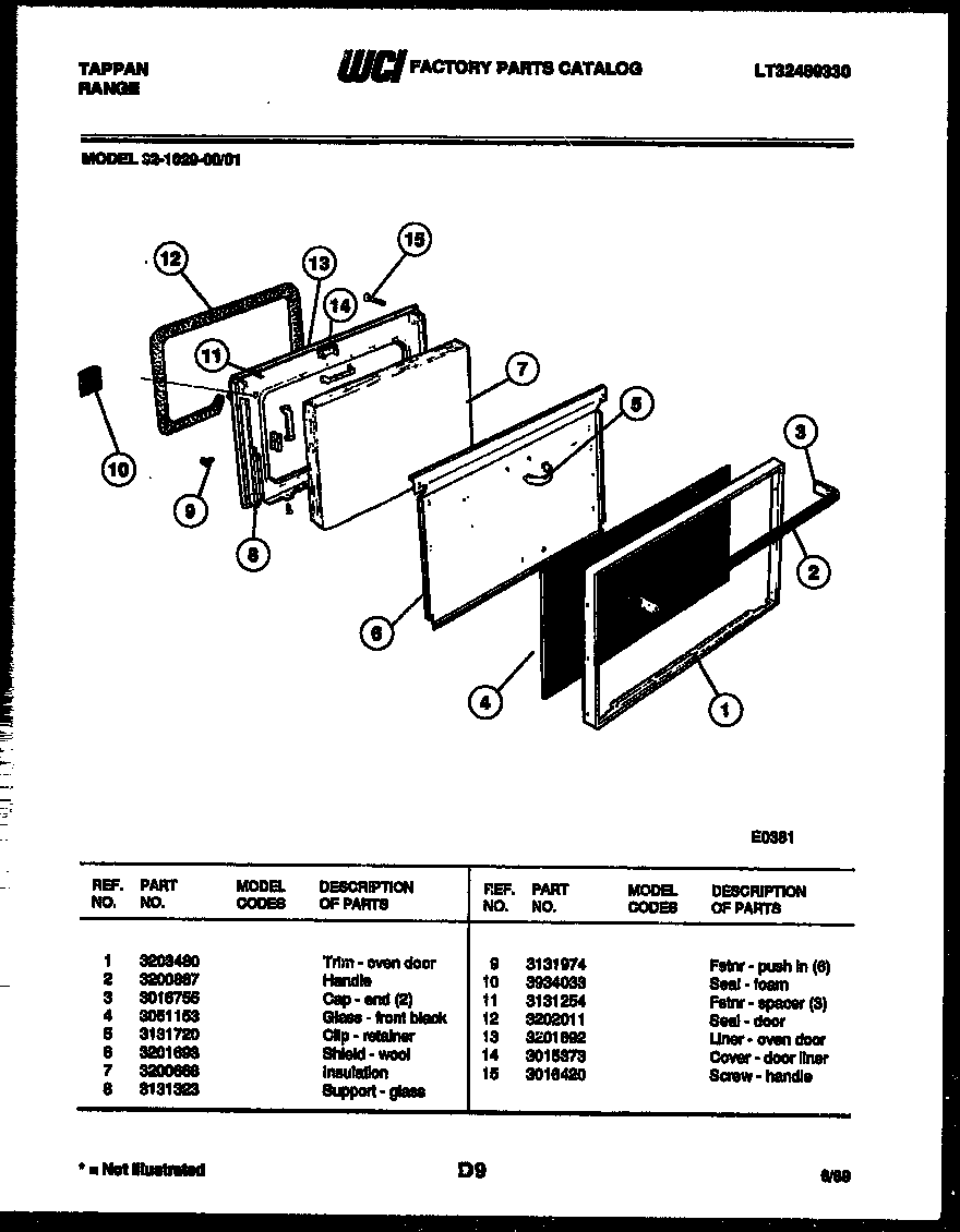 Tappan 32-1029-00-01 door parts diagram