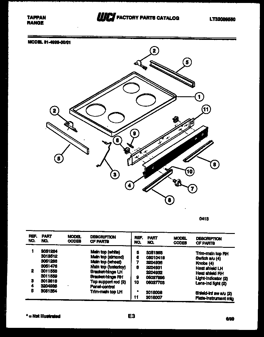 Tappan 31-4999-66-01 cooktop parts diagram