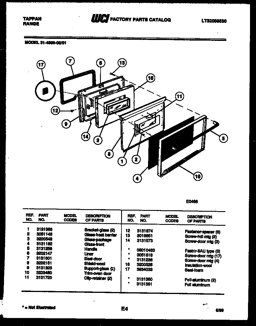 Tappan 31-4999-66-01 door parts diagram