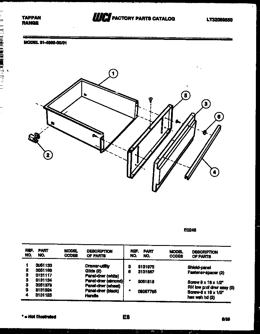Tappan 31-4999-66-01 drawer parts diagram