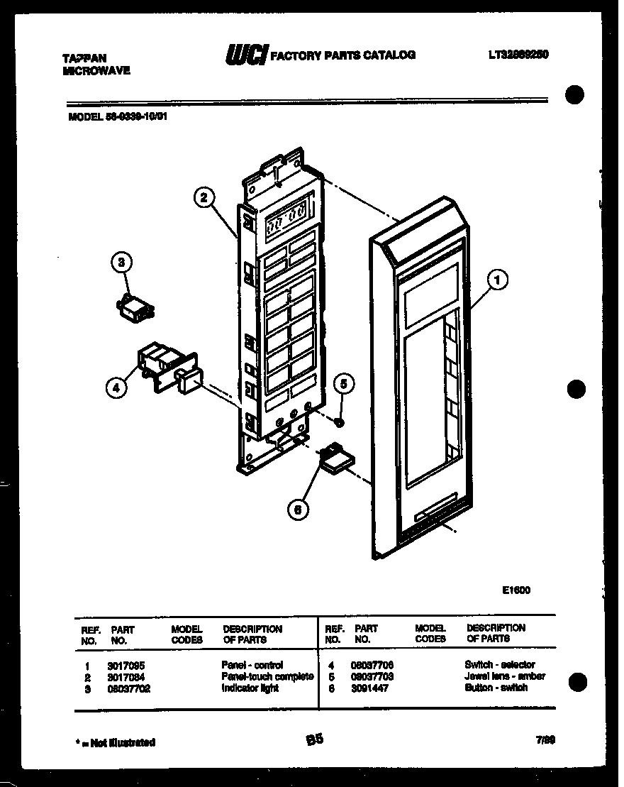 Tappan 56-9339-10-01 control panel diagram