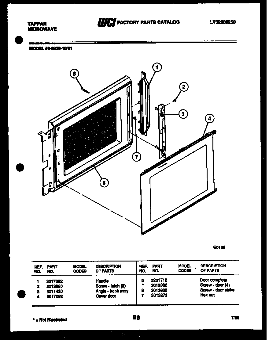Tappan 56-9339-10-01 door parts diagram