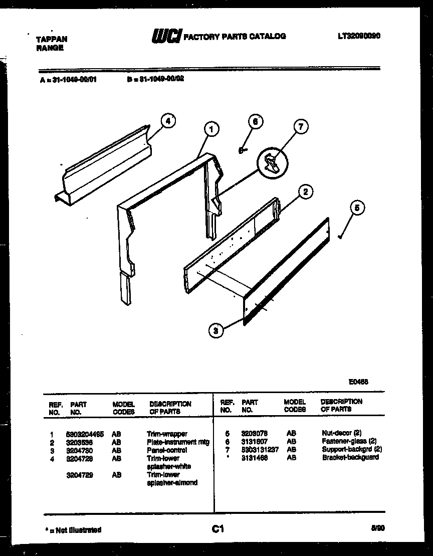 Tappan 31-1049-00-01 backguard diagram