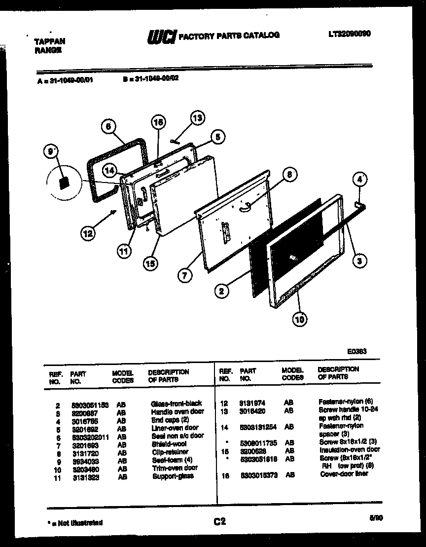 Tappan 31-1049-00-01 door parts diagram
