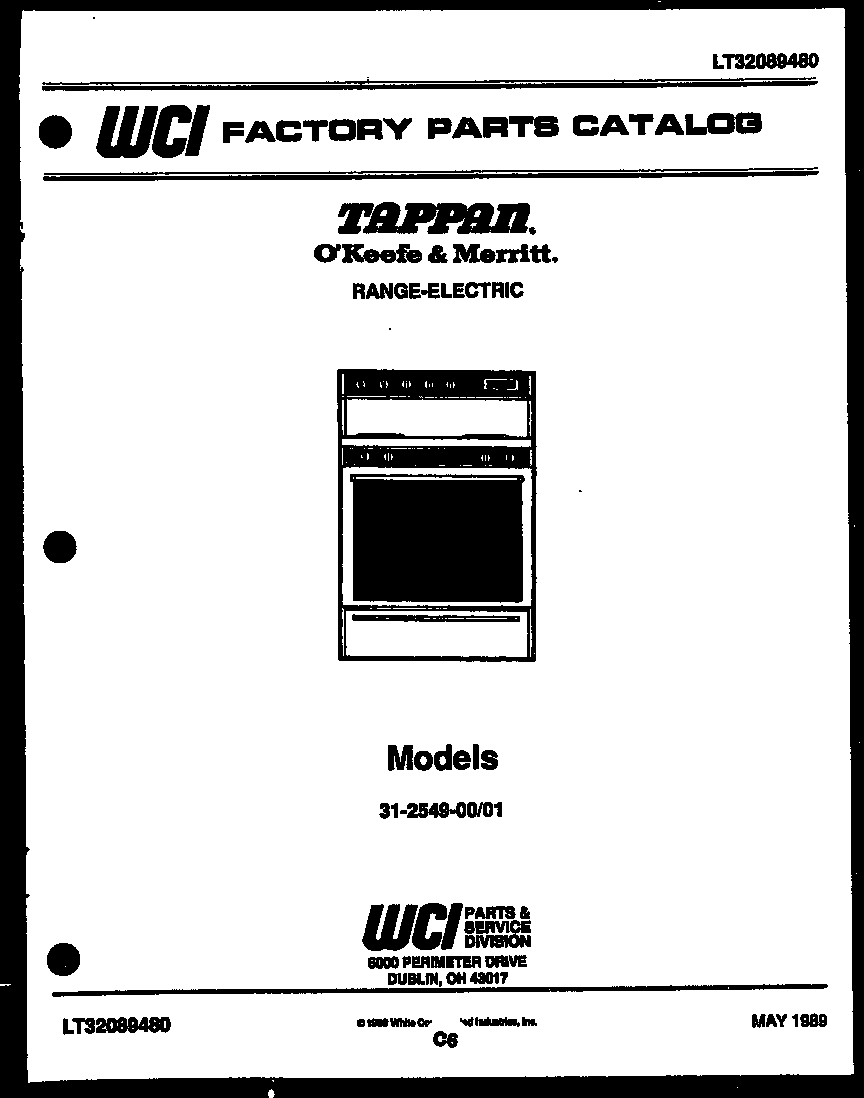 Tappan 31-2549-23-01 cover page diagram