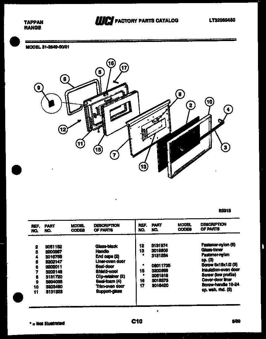 Tappan 31-2549-23-01 door parts diagram