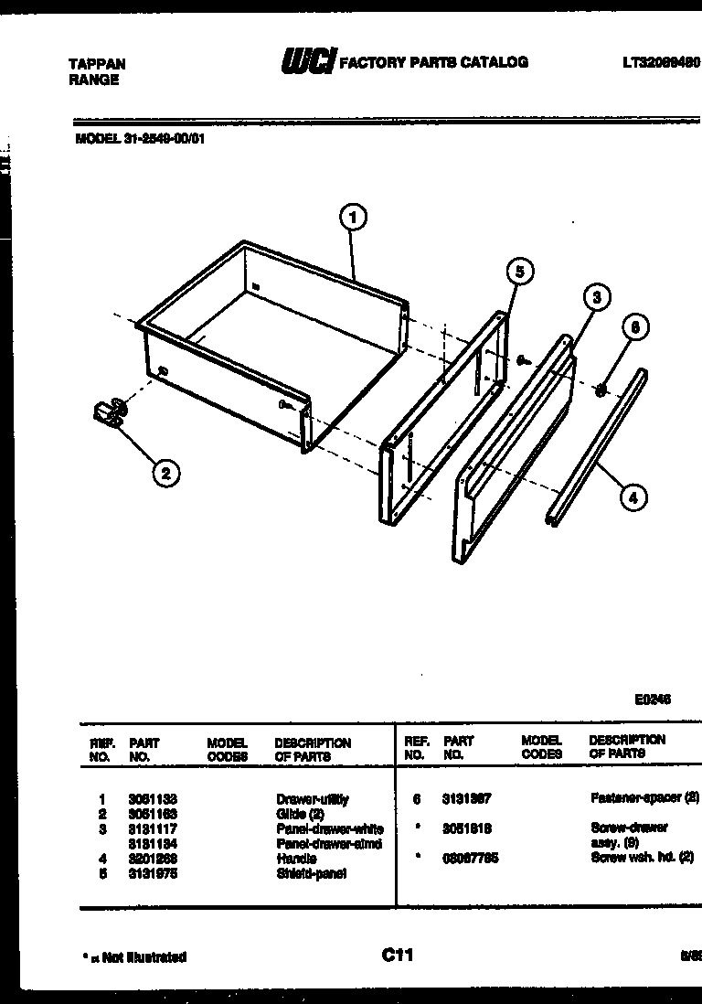 Tappan 31-2549-23-01 drawer parts diagram