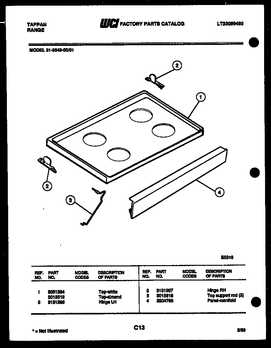 Tappan 31-2549-23-01 cooktop parts diagram