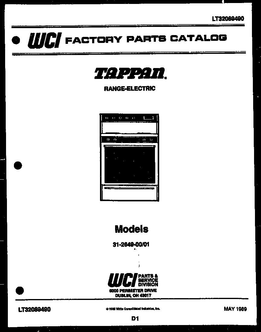 Tappan 31-2649-00-01 cover page diagram