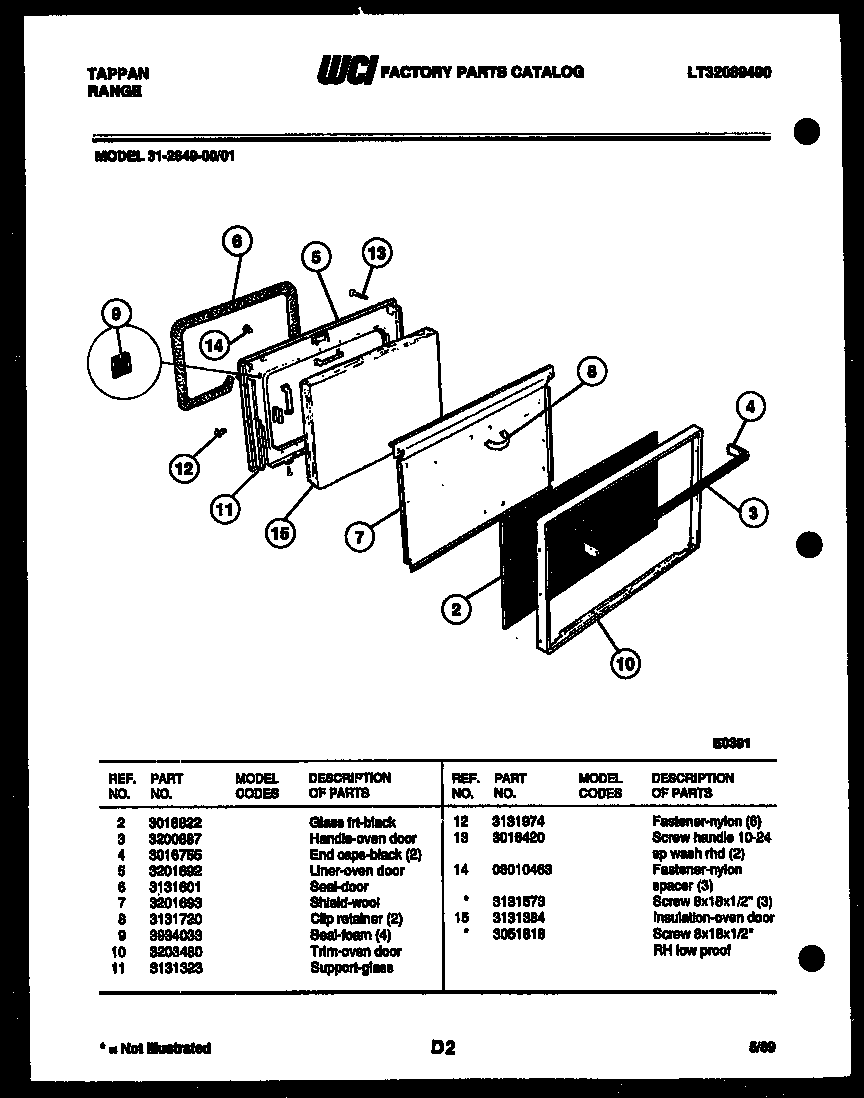 Tappan 31-2649-00-01 door parts diagram