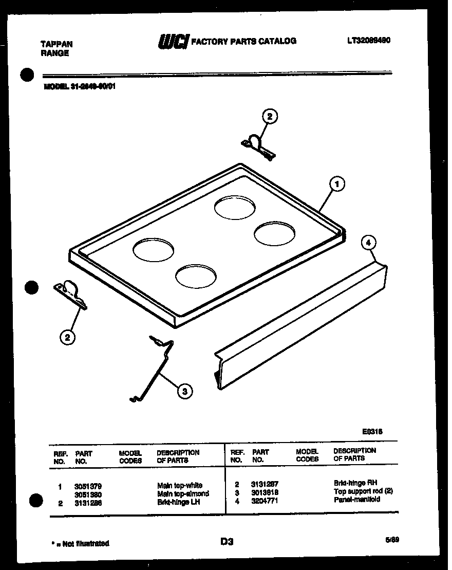 Tappan 31-2649-00-01 cooktop parts diagram