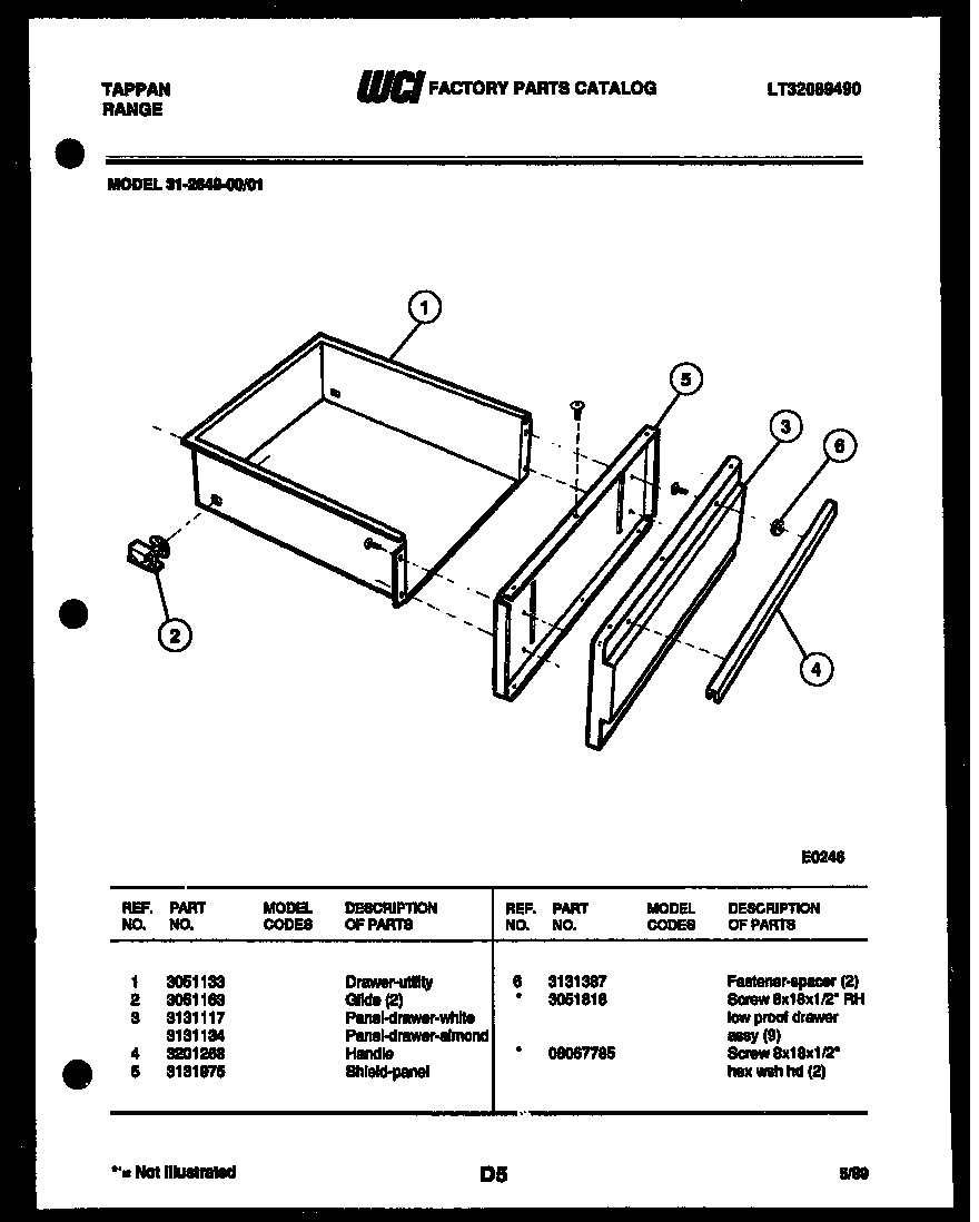 Tappan 31-2649-00-01 drawer parts diagram