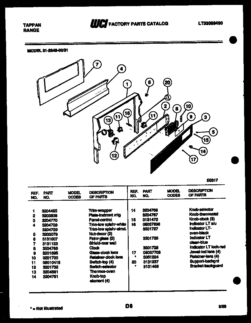 Tappan 31-2649-00-01 backguard diagram