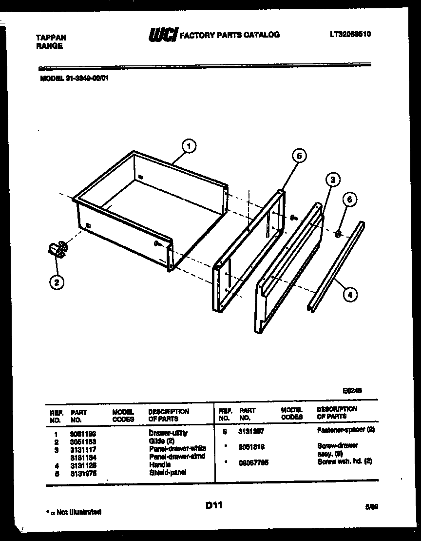 Tappan 31-3349-23-01 drawer parts diagram
