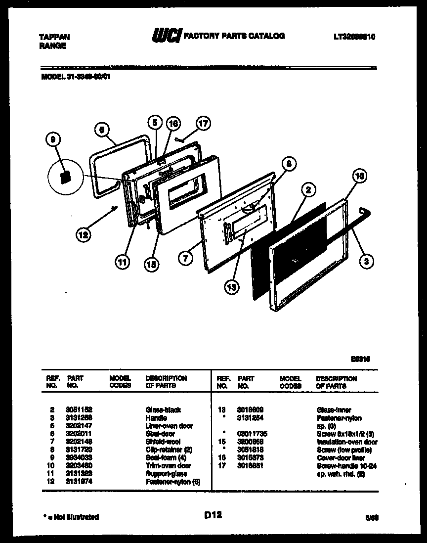 Tappan 31-3349-23-01 door parts diagram