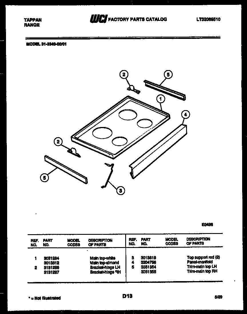 Tappan 31-3349-23-01 cooktop parts diagram
