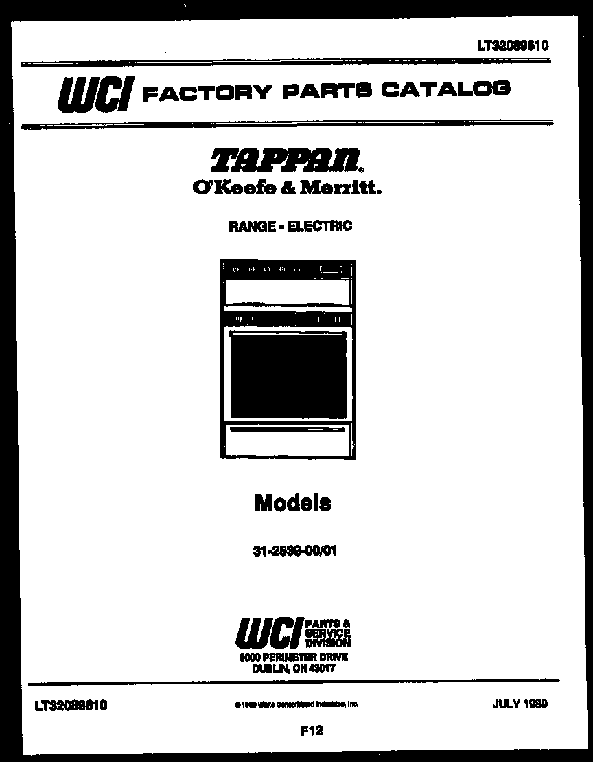 Tappan 31-2539-00-01 cover page diagram