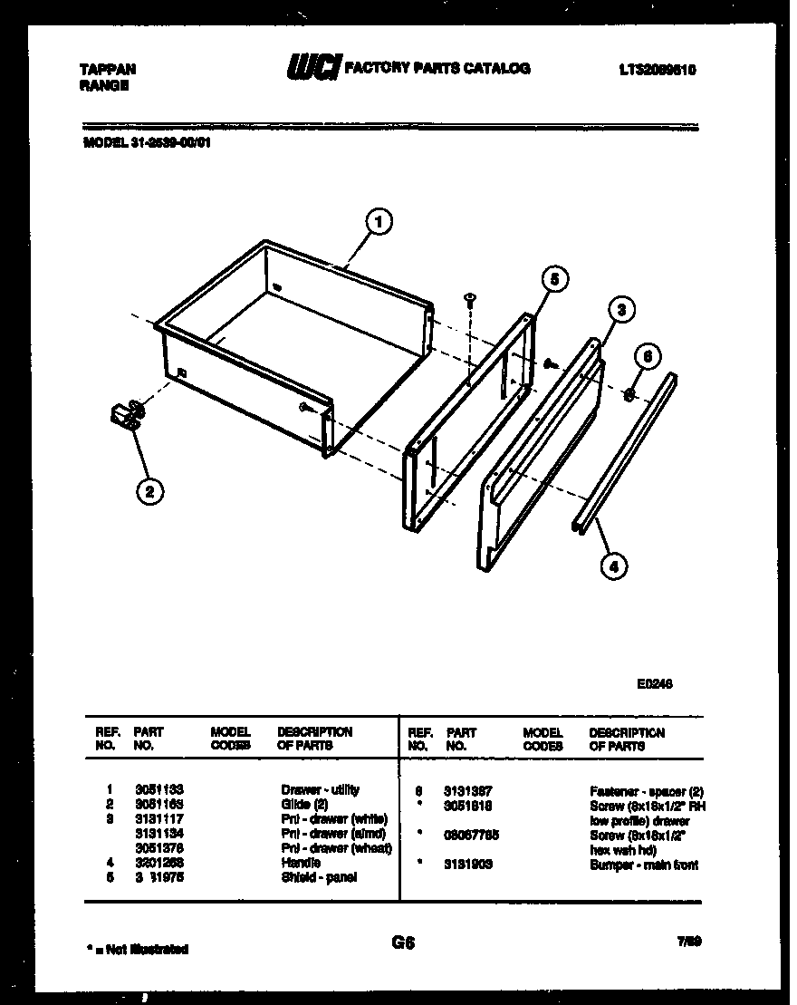 Tappan 31-2539-00-01 drawer parts diagram
