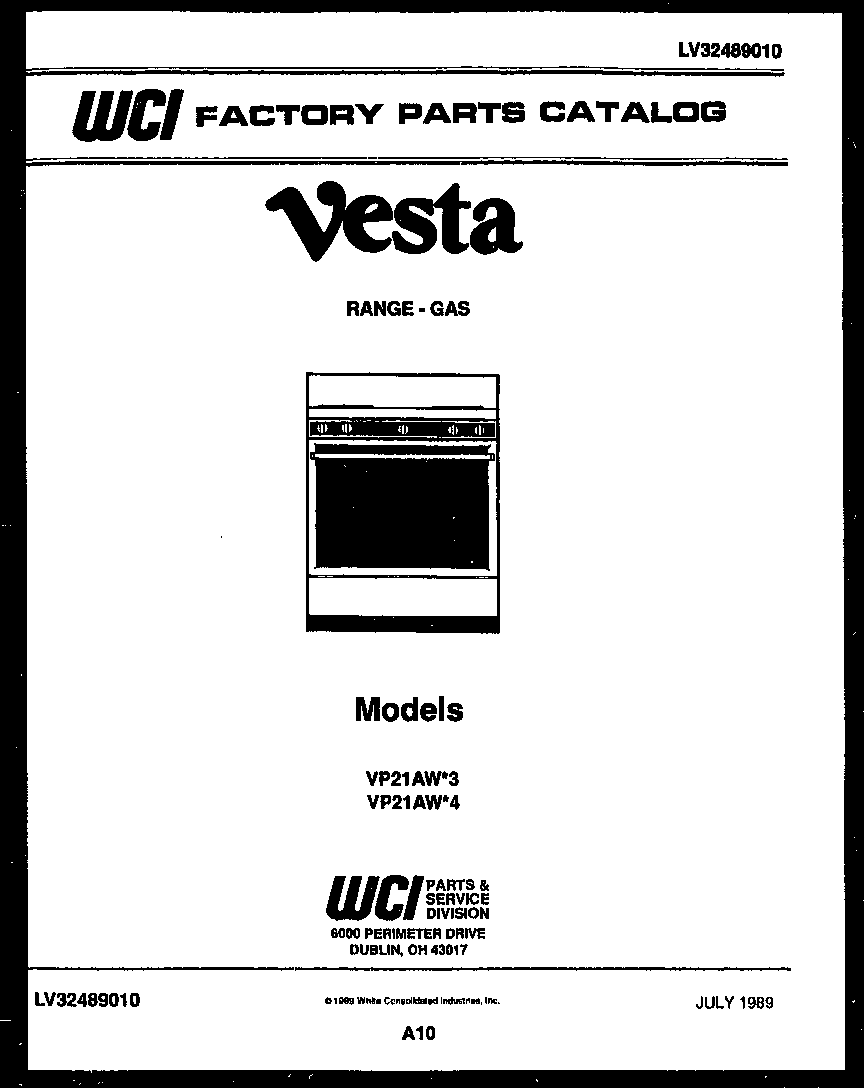 Tappan VP21AW3 cover page diagram
