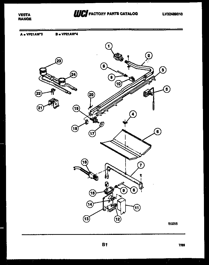 Tappan VP21AW3 burner parts diagram