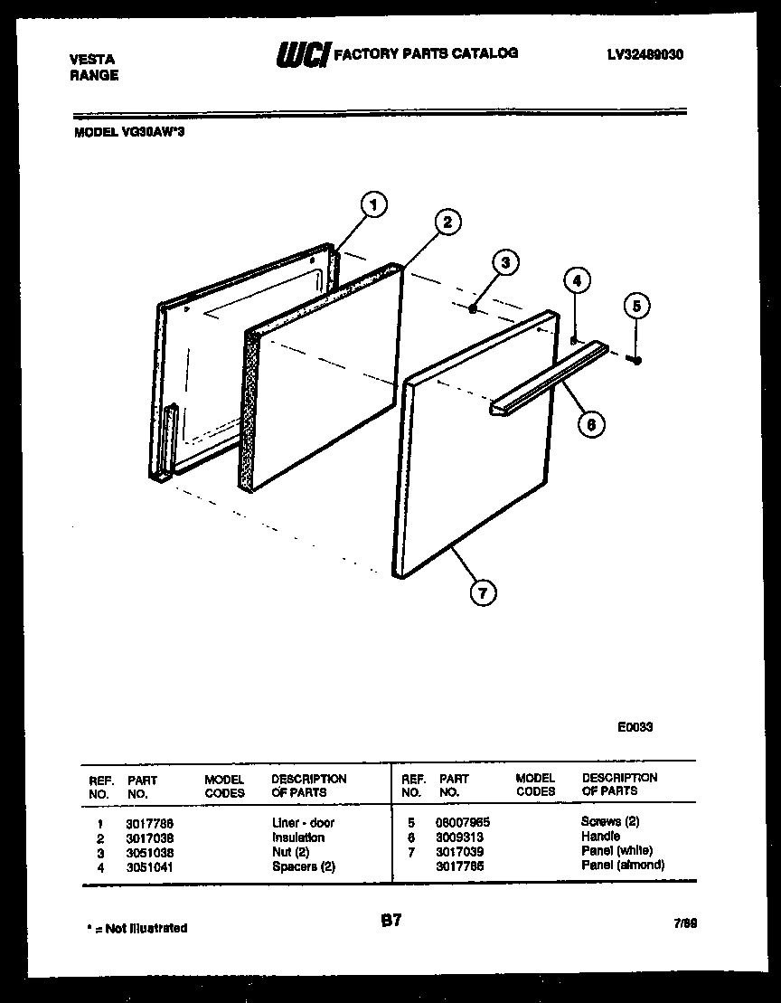 Tappan VG30AW3 door parts diagram
