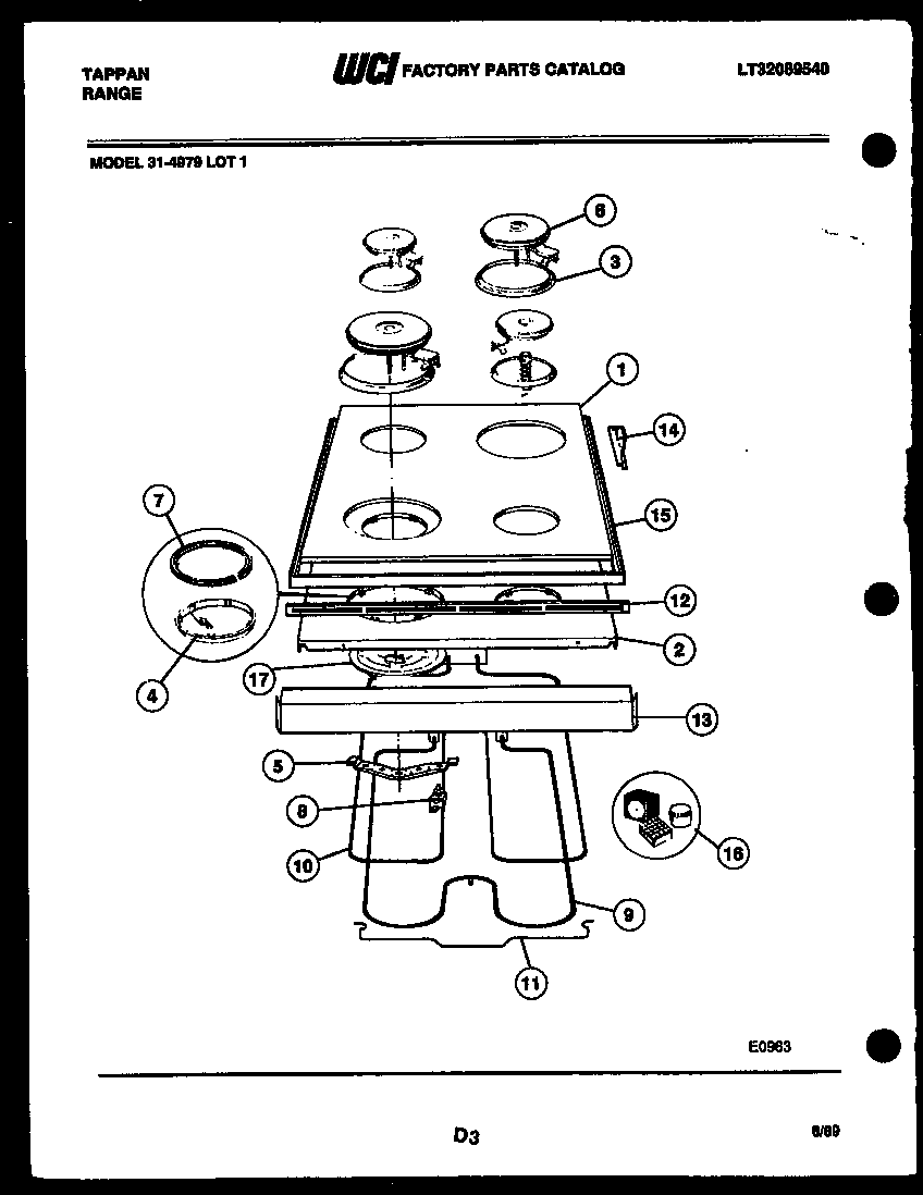 Tappan 31-4979-00-01 cooktop and broiler parts diagram