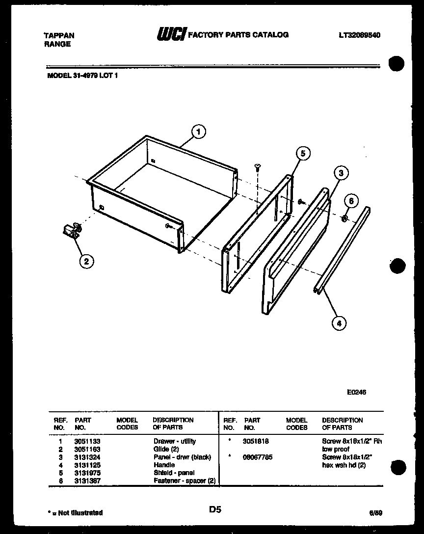 Tappan 31-4979-00-01 drawer parts diagram
