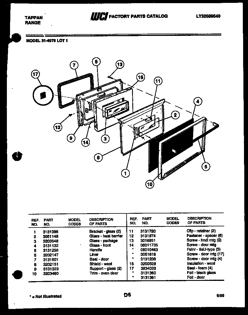 Tappan 31-4979-00-01 door parts diagram