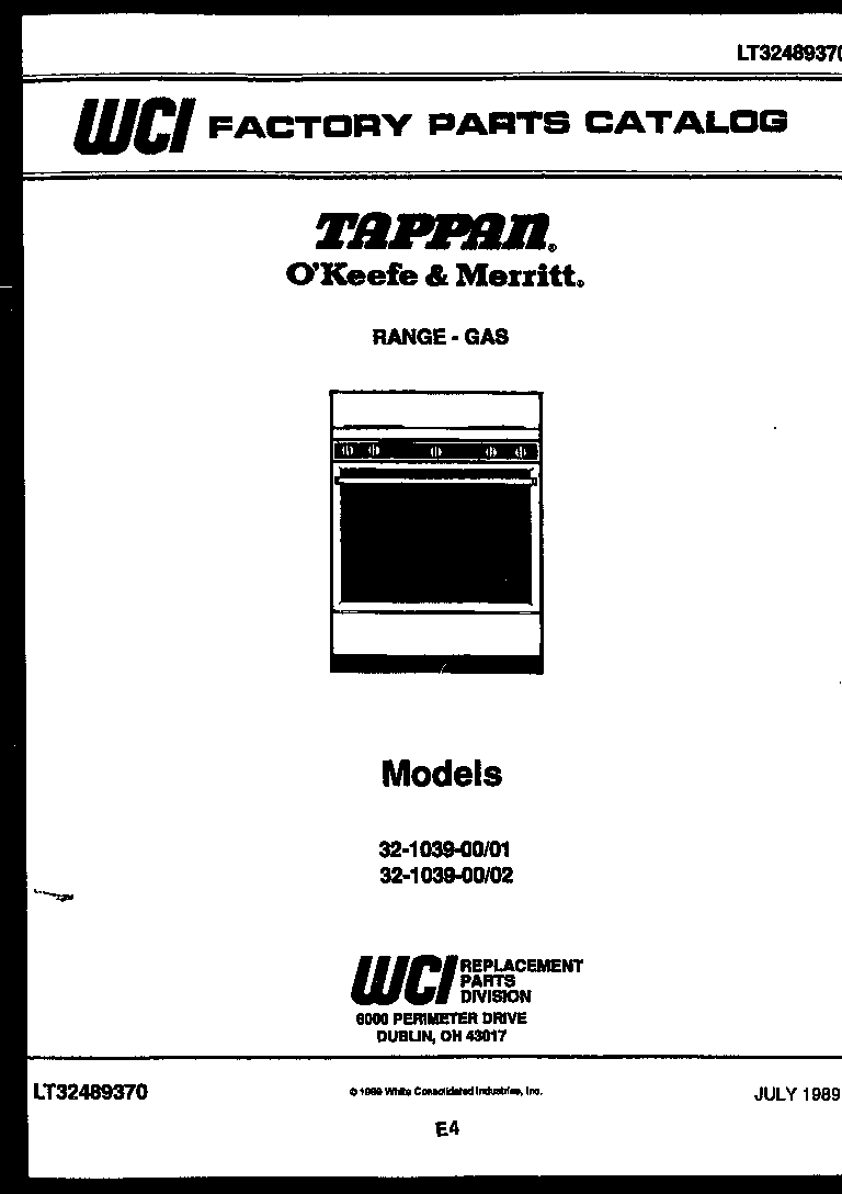 Tappan 32-1039-00-02 cover page diagram