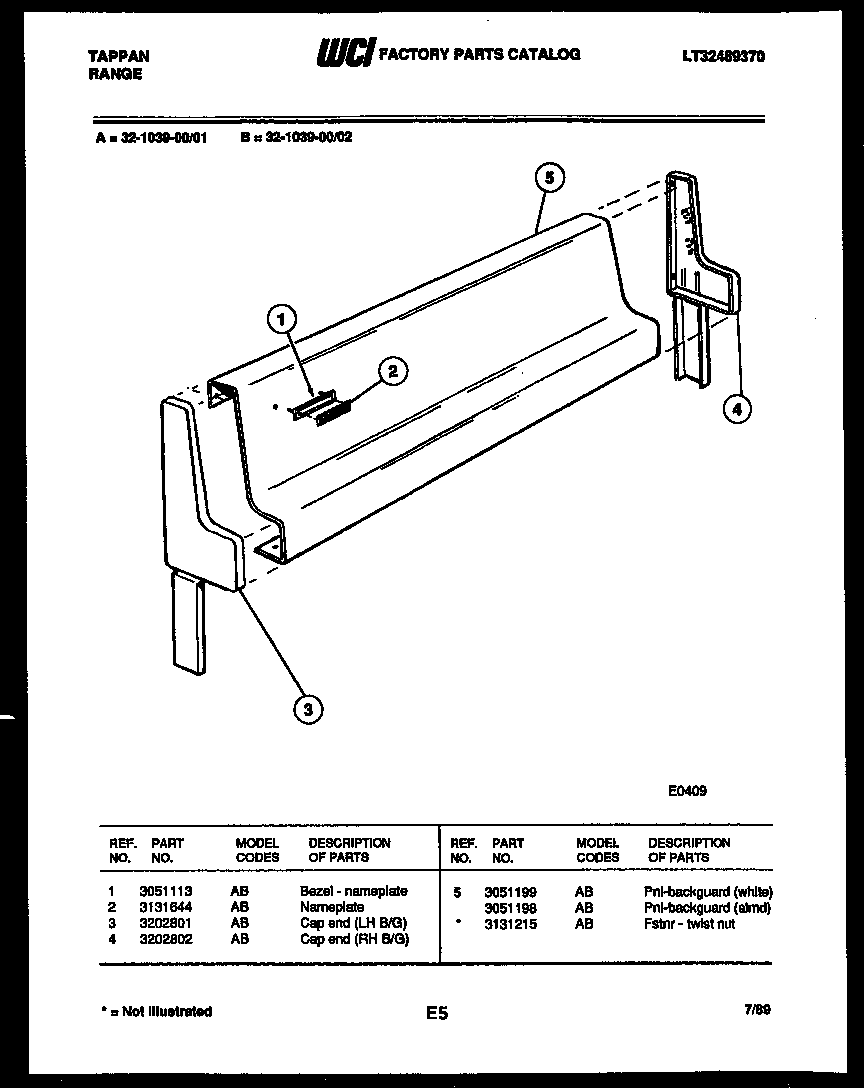 Tappan 32-1039-00-02 backguard diagram