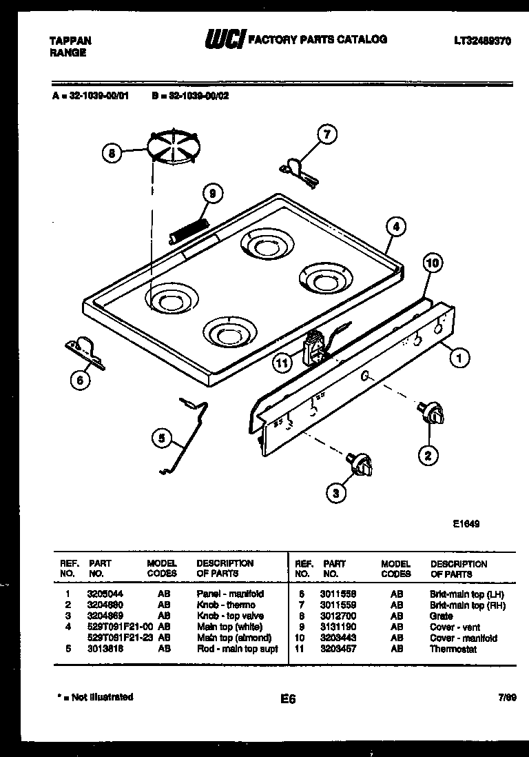 Tappan 32-1039-00-02 cooktop parts diagram