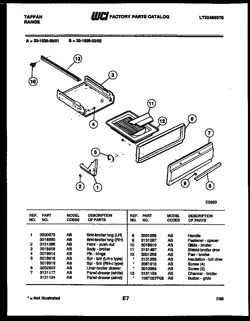 Tappan 32-1039-00-02 broiler drawer parts diagram