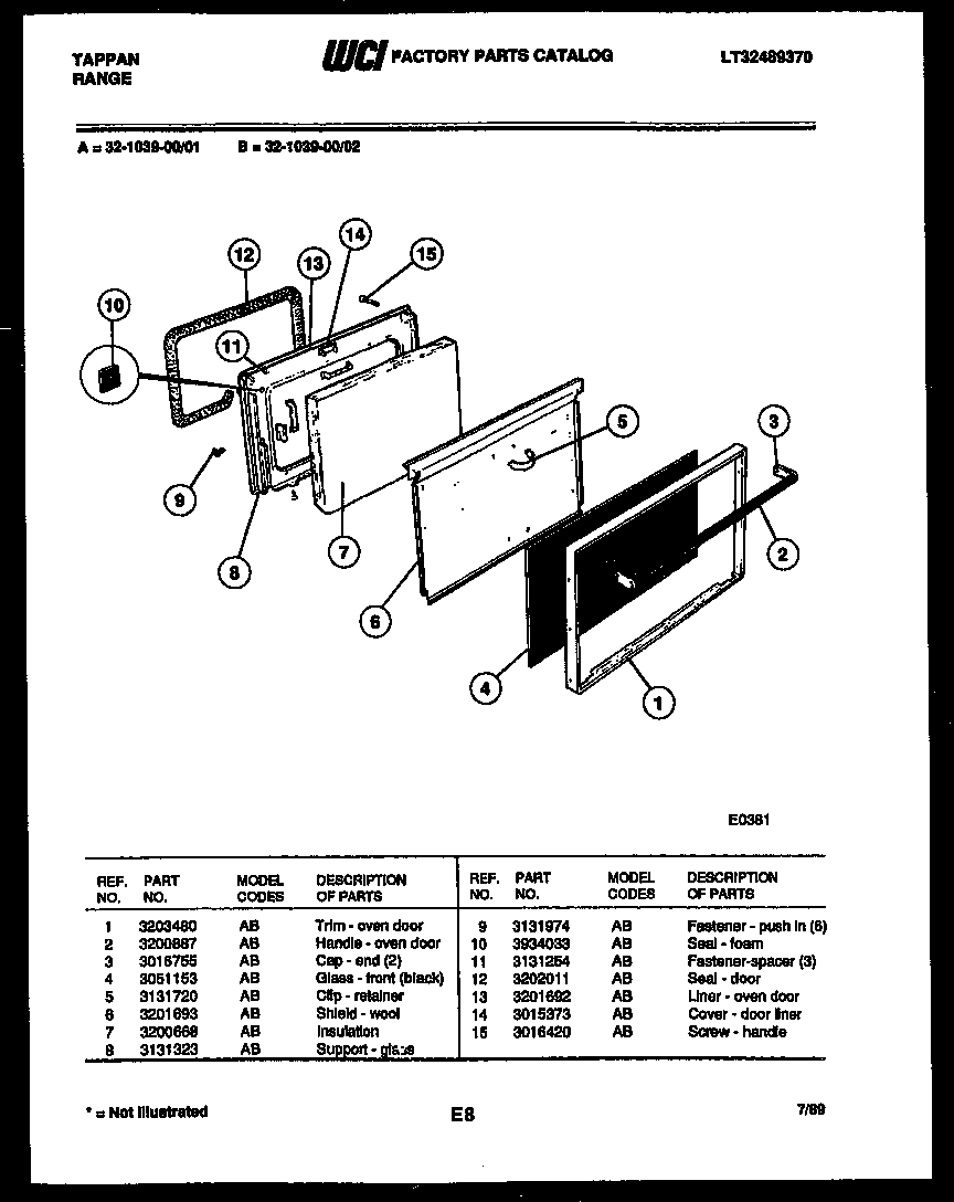 Tappan 32-1039-00-02 door parts diagram