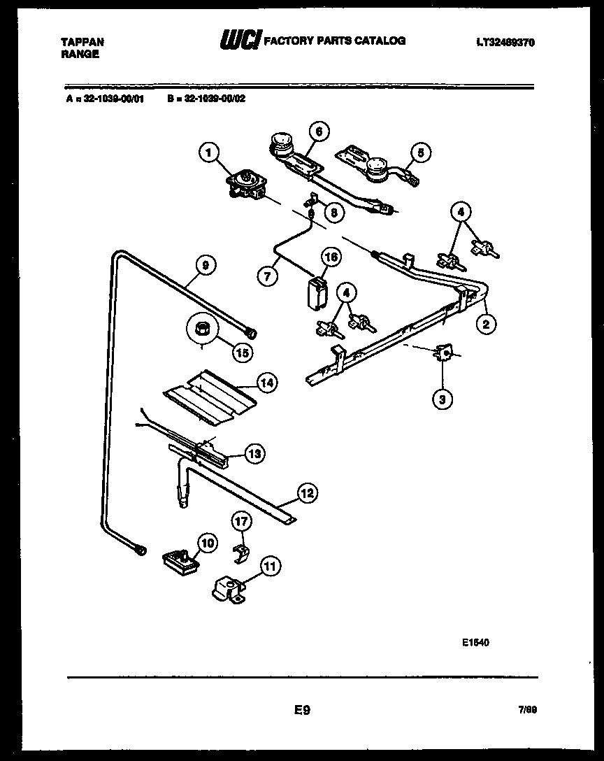 Tappan 32-1039-00-02 burner parts diagram