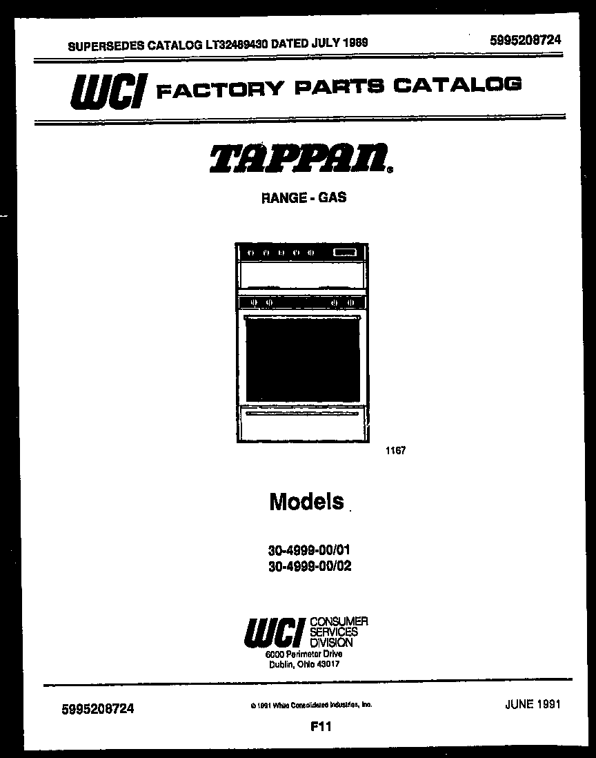 Tappan 30-4999-08-01 cover page diagram