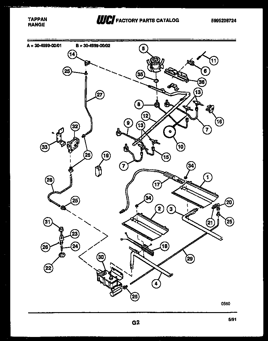 Tappan 30-4999-08-01 burner parts diagram