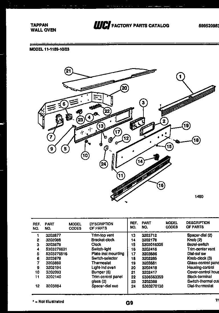 Tappan 11-1159-00-03 control panel diagram