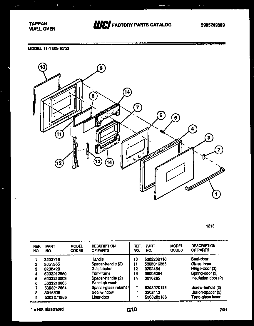 Tappan 11-1159-00-03 door parts diagram