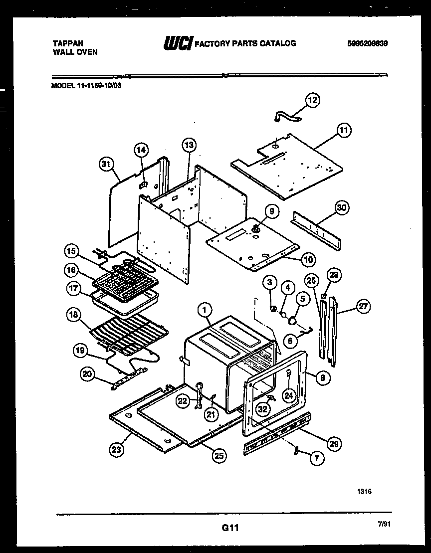 Tappan 11-1159-00-03 body parts diagram