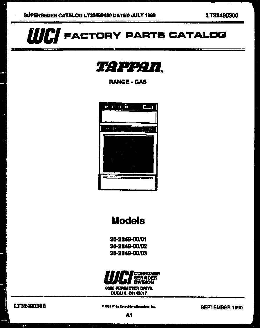 Tappan 30-2249-00-01 cover page diagram