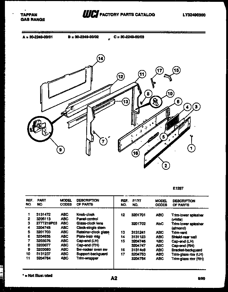 Tappan 30-2249-00-01 backguard diagram