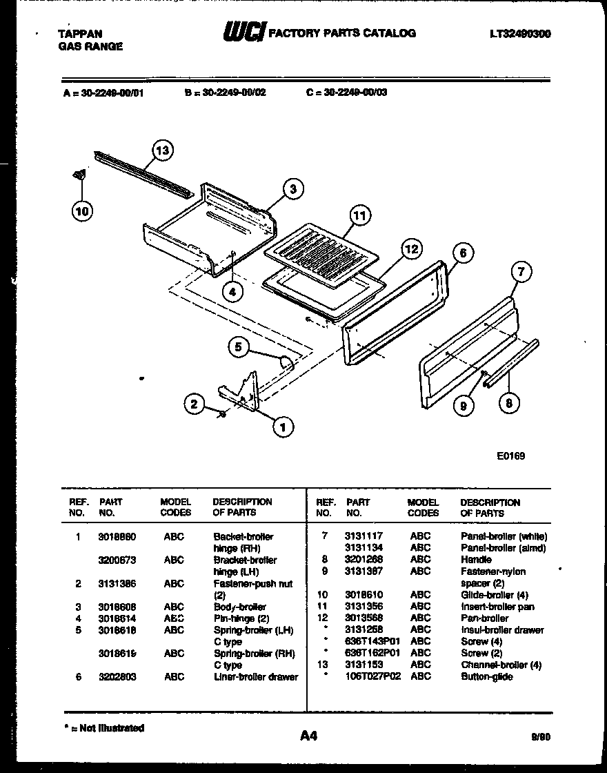 Tappan 30-2249-00-01 broiler drawer parts diagram