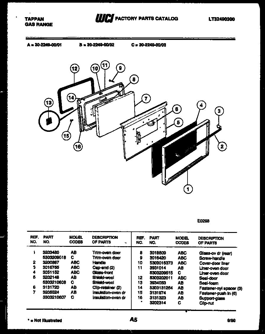 Tappan 30-2249-00-01 door parts diagram
