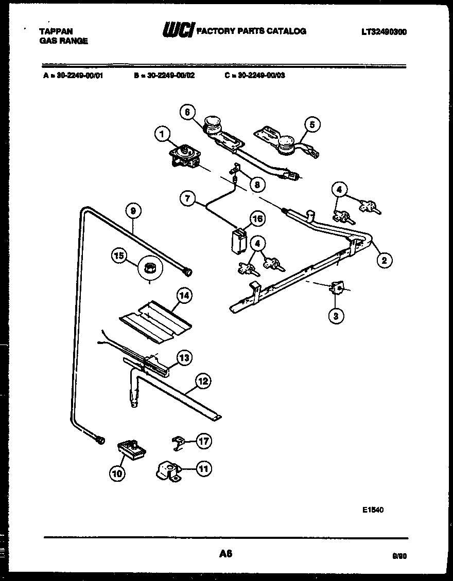 Tappan 30-2249-00-01 burner parts diagram