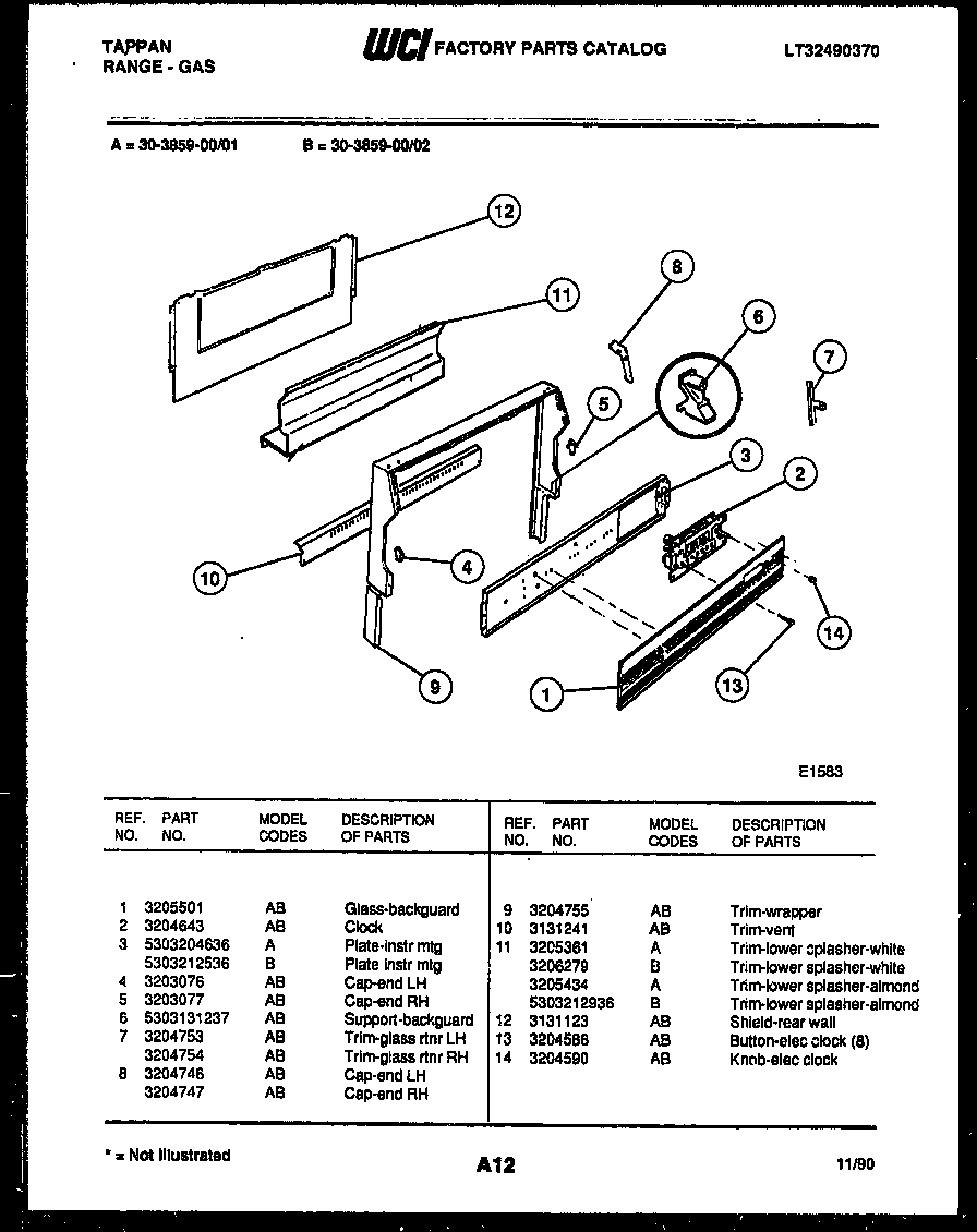 Tappan 30-3859-00-01 backguard diagram