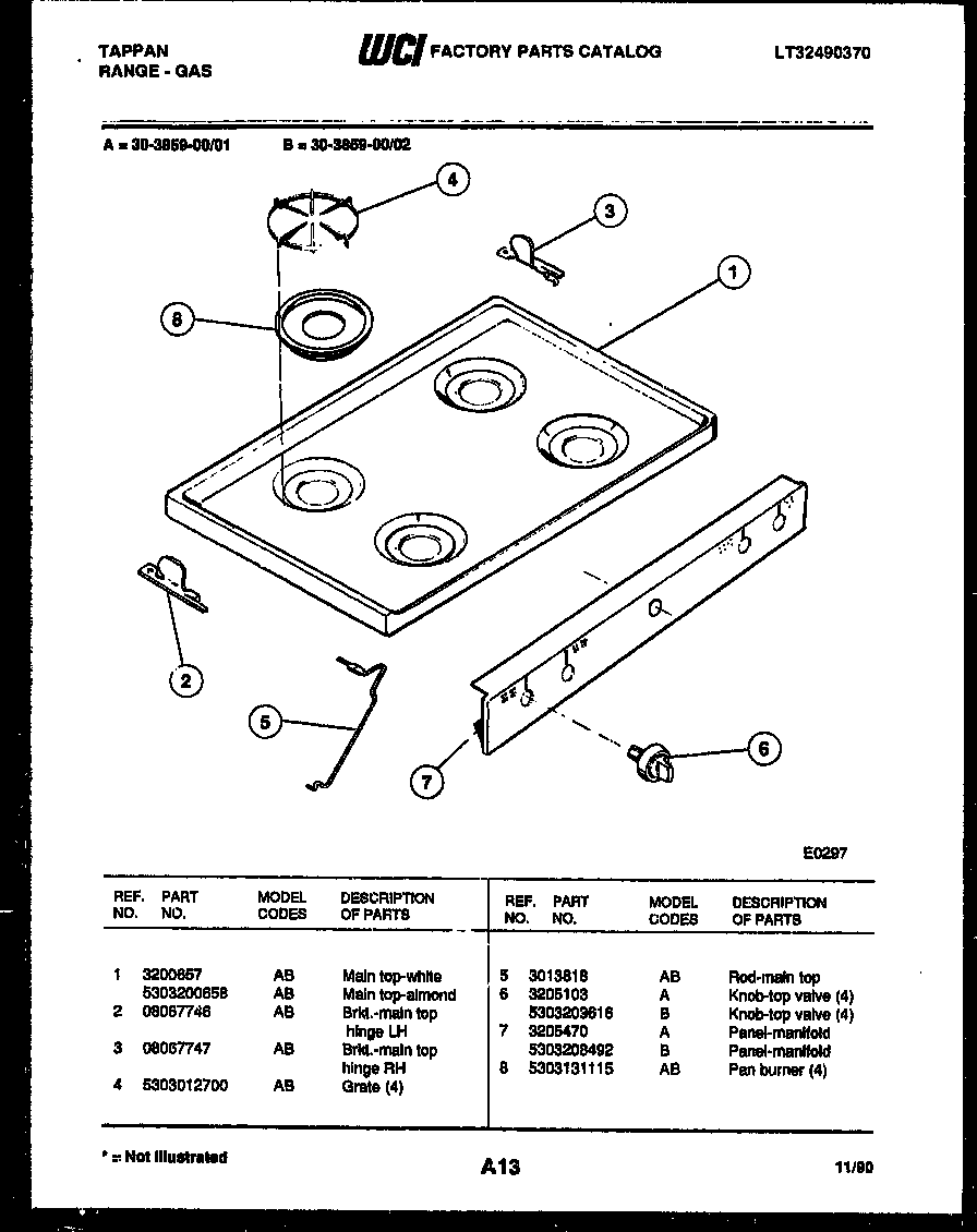 Tappan 30-3859-00-01 cooktop parts diagram